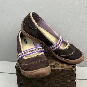 Lands End 380875 Brown Leather Terrain Lodge Mary Jane Slip On Shoes Size 9.5